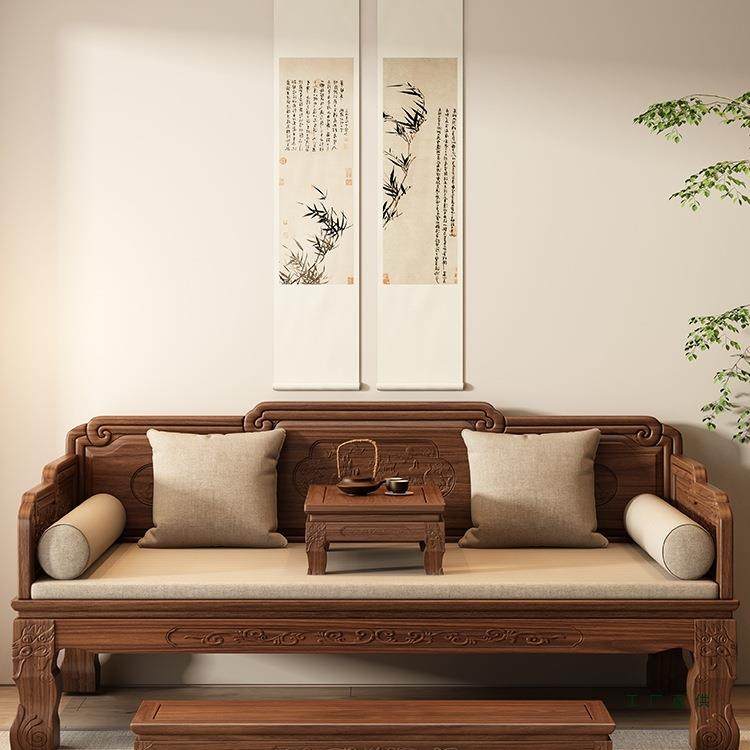 罗汉床三件套中式实木沙发床仿古客厅家具小户型贵妃榻菠萝格榆木