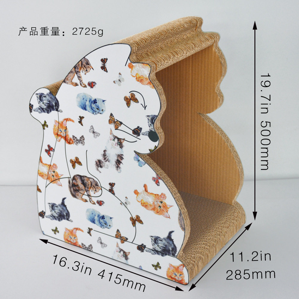猫抓板-瓦楞纸纸制猫玩耍板-猫窝猫屋猫碗-大肚子猫-淡雅白