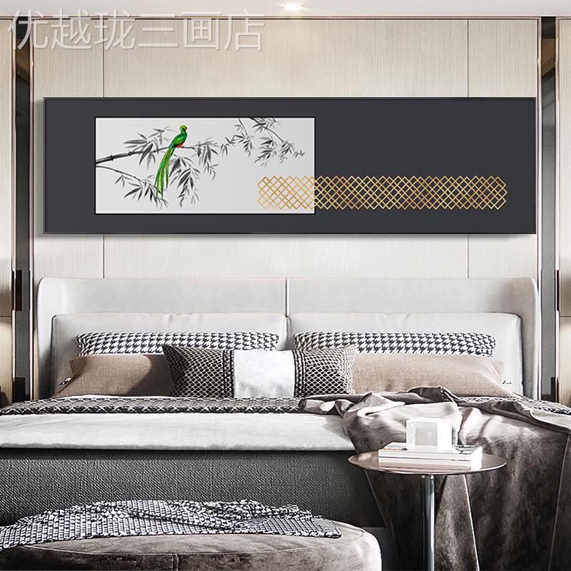 网红中国风风卧室装画饰山水风景床挂画沙发背景墙画禅意头水墨格