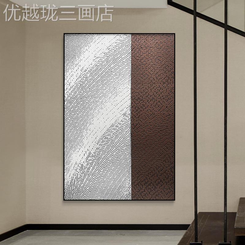 网红意式简理别墅抽墙象感肌油画玄关装饰画客厅落极地画沙发背景图片
