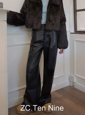 ZC.TenNine 老钱系百搭高腰宽松直筒窄版抓绒皮裤