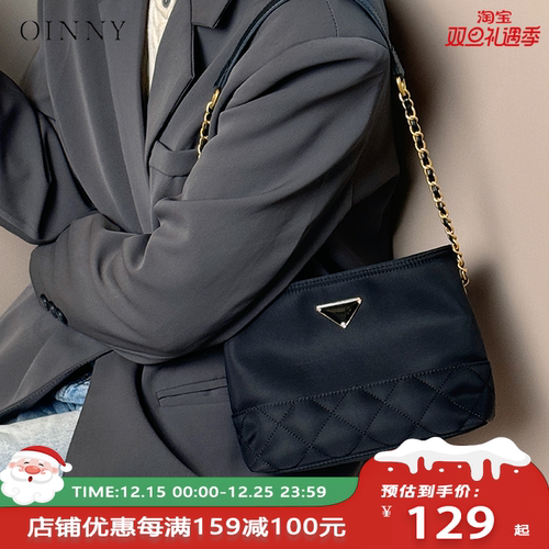【圣诞礼物】Oinny高级女式迷你好看黑色包包链条包斜挎女包6922