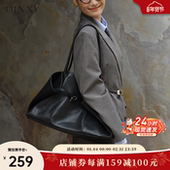 现货 新年礼物 Oinny托特包高级真皮通勤黑色大容量包包女6467