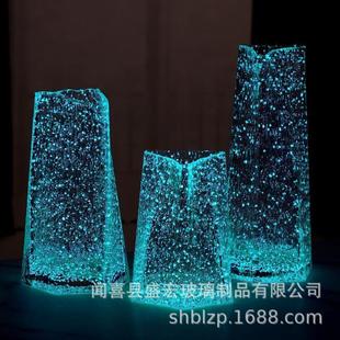 水养客厅透明玻璃摆件直筒干花夜光轻奢荧光插花北欧餐桌简约花瓶