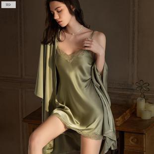 私房夫人新款 夏天 真丝吊带睡裙睡袍套装 性感睡衣桑蚕丝家居服女款