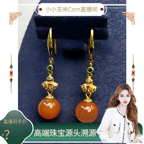 【源头高端珠宝节】南红玛瑙，南红耳饰，H0388A250