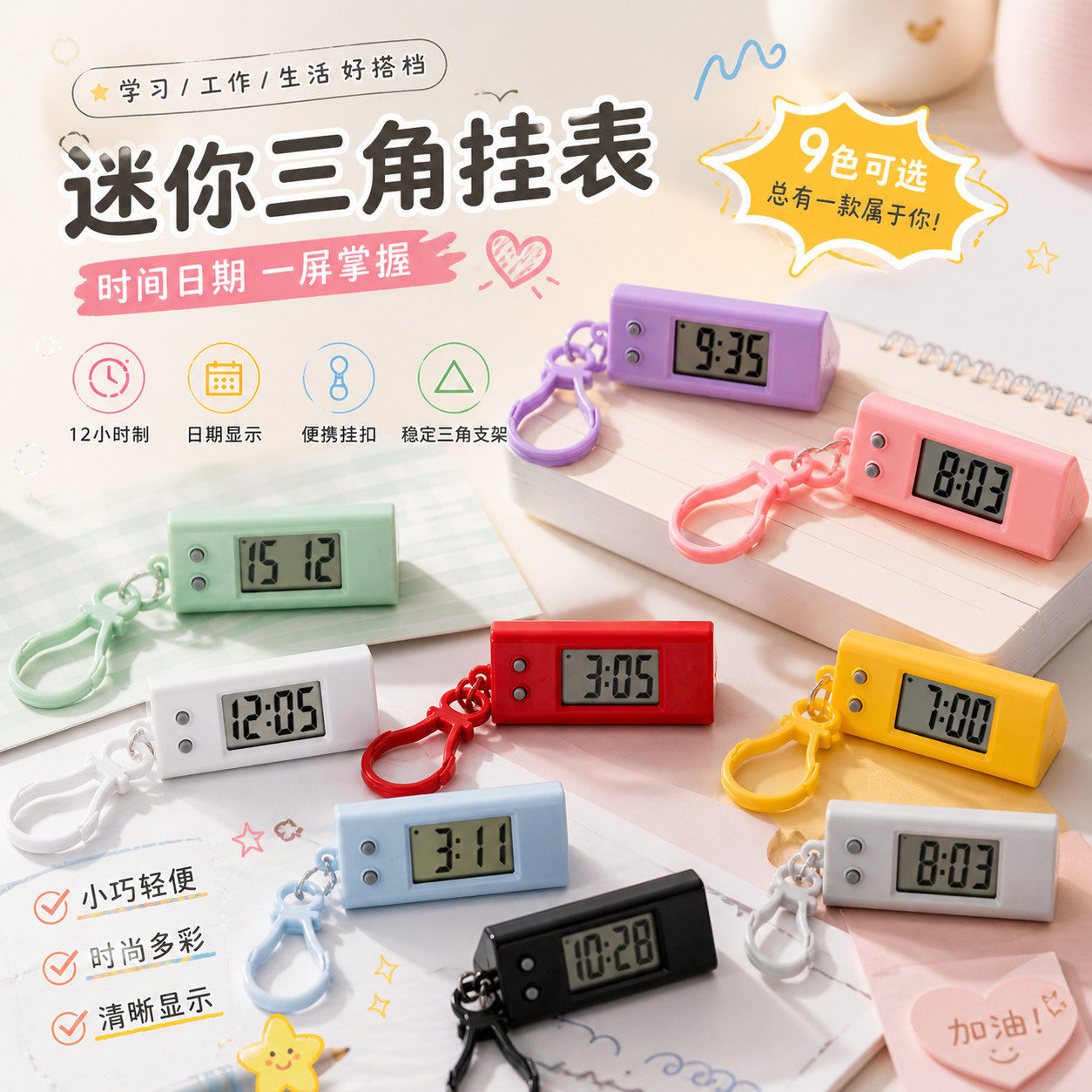 迷你电便携电子表学生书桌静音迷你时钟看时间小挂表送学生小礼品