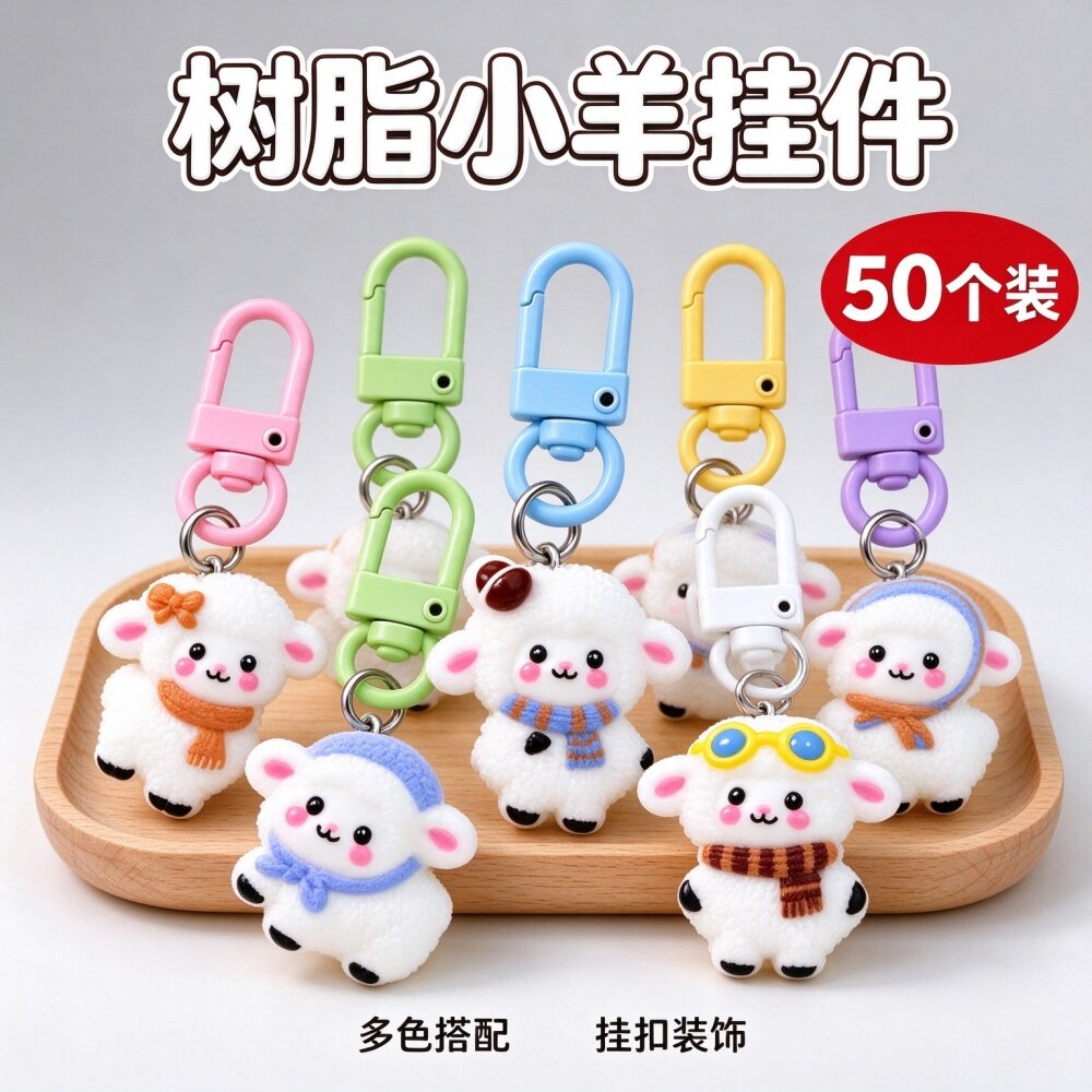 萌趣小羊树脂挂件创意卡通钥匙挂件简约百搭背包装饰惊喜送礼好物