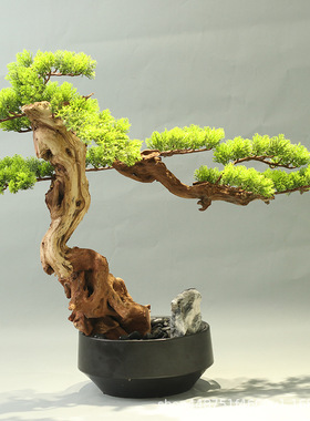 极速创意新中式家居n崖柏工艺礼品摆饰酒店家居仿真迎客松摆件样