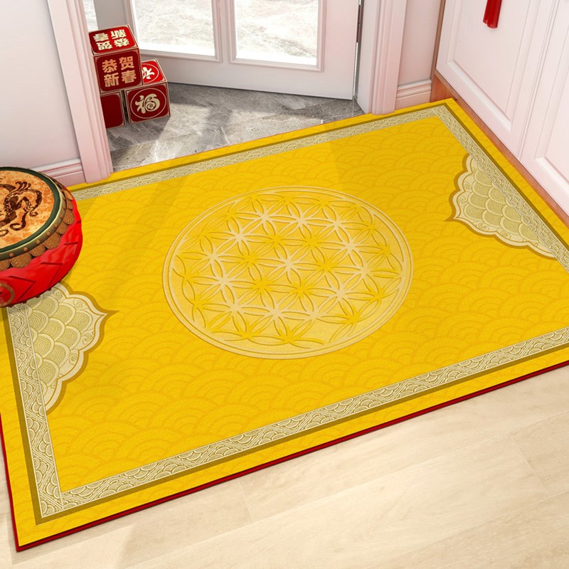 极速莲花图e案金黄色禅修佛堂前藏式毯入户门地垫佛台免洗可擦耐