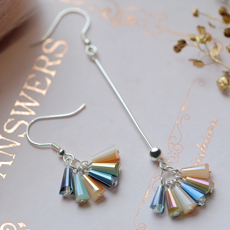 极速纯银彩色不对称耳环q2021新款潮长短流苏耳坠女气质百搭小清