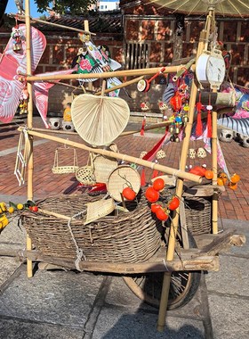 极速古风集市户外卖货郎纯手工制作中式民俗O手推车民间古老怀旧