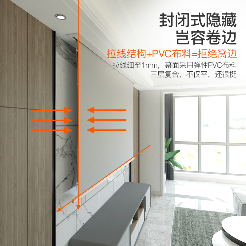 极速艾瑞尔拉线天花幕布 t家用高清电动投影幕布嵌入式隐藏式遥控