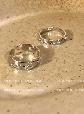 极速insd冷淡风银色素圈锆石戒指女小众设计情侣对戒时尚个性食指