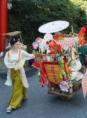 极速民间中秋布置户外古风集市摆摊货郎车M装饰古装卖货郎古老手