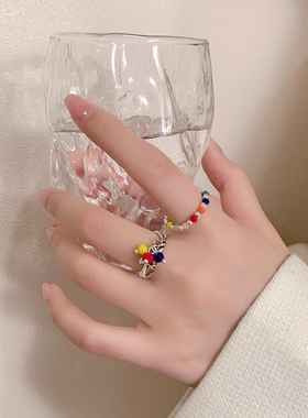 极速时尚个性串珠戒指女生2023年新款潮小众设计食指戒Z开口可调