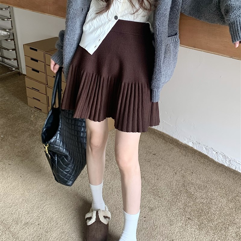 极速白色短裙针织半身裙女春w季高腰小个子a字裙设计感小众百褶裙