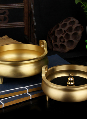 极速精品抛光纯铜实心冲耳铜香炉摆件檀香L炉熏香炉摆件佛堂香道