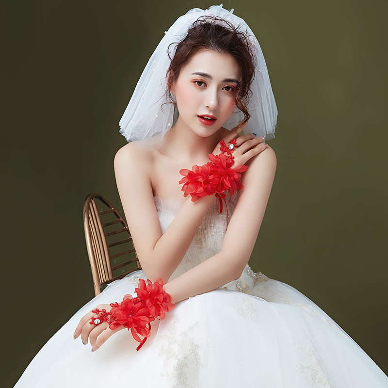 极速结婚手套新i娘白色夏季大码婚纱礼服敬酒服手套红色婚庆婚礼