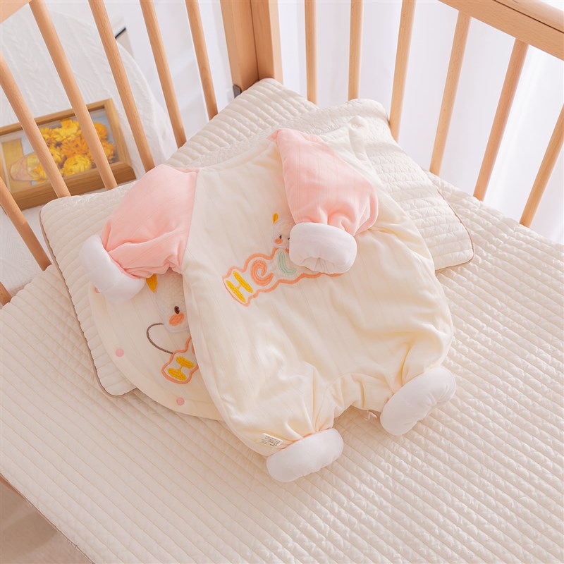 极速03a月新生童装秋冬季夹棉加厚哈衣初生婴儿连身衣外穿冬装棉