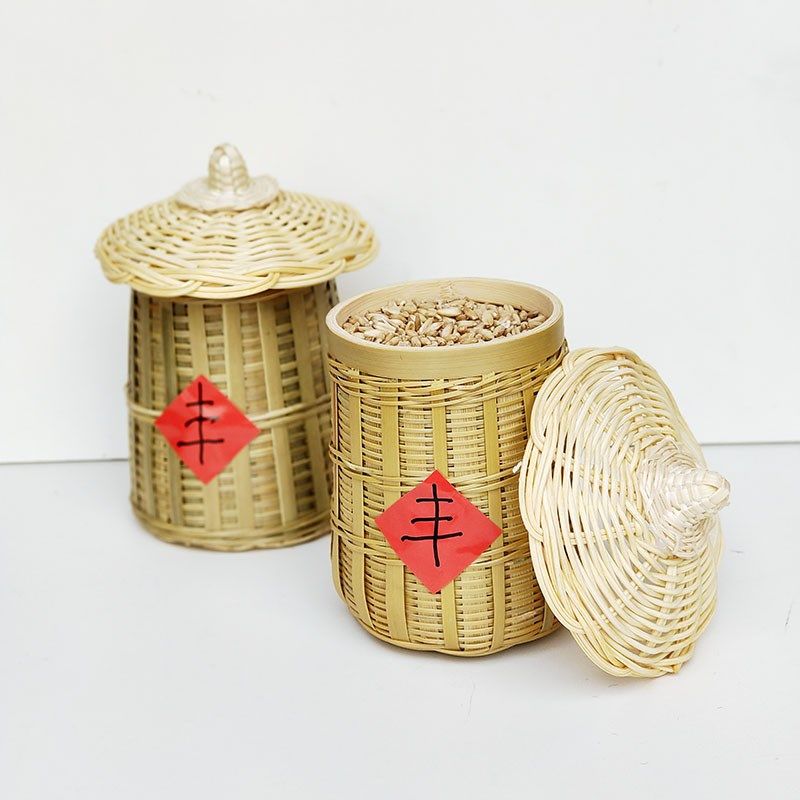 极速五谷杂粮丰收仓摆o件收纳纯手工竹编小茶叶娄茶叶罐零食话梅