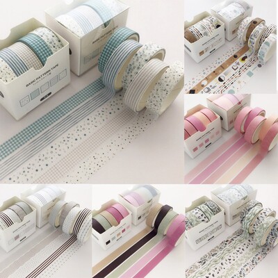 极速5Pcs/Set Grid Washi Tawpe Cute Decorative Adhesive Tape