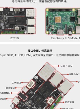 极速BTT PI派开发板KlipperA上位机H616平替树莓派3B主板单片机