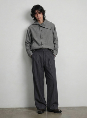 700G重磅自发热毛呢三褶位烫线A字型垂感秋冬西裤休闲裤