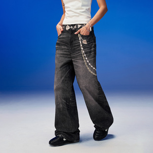 3D数码 高街直筒阔腿拖地长裤 印baggy直筒裤 美式 子 宽松牛仔裤 OKME