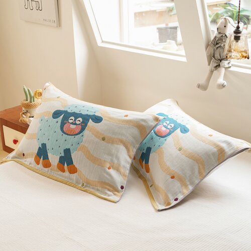 极有家全棉六层纱布枕巾色织防油防口水四季通用卧室家用50x80cm
