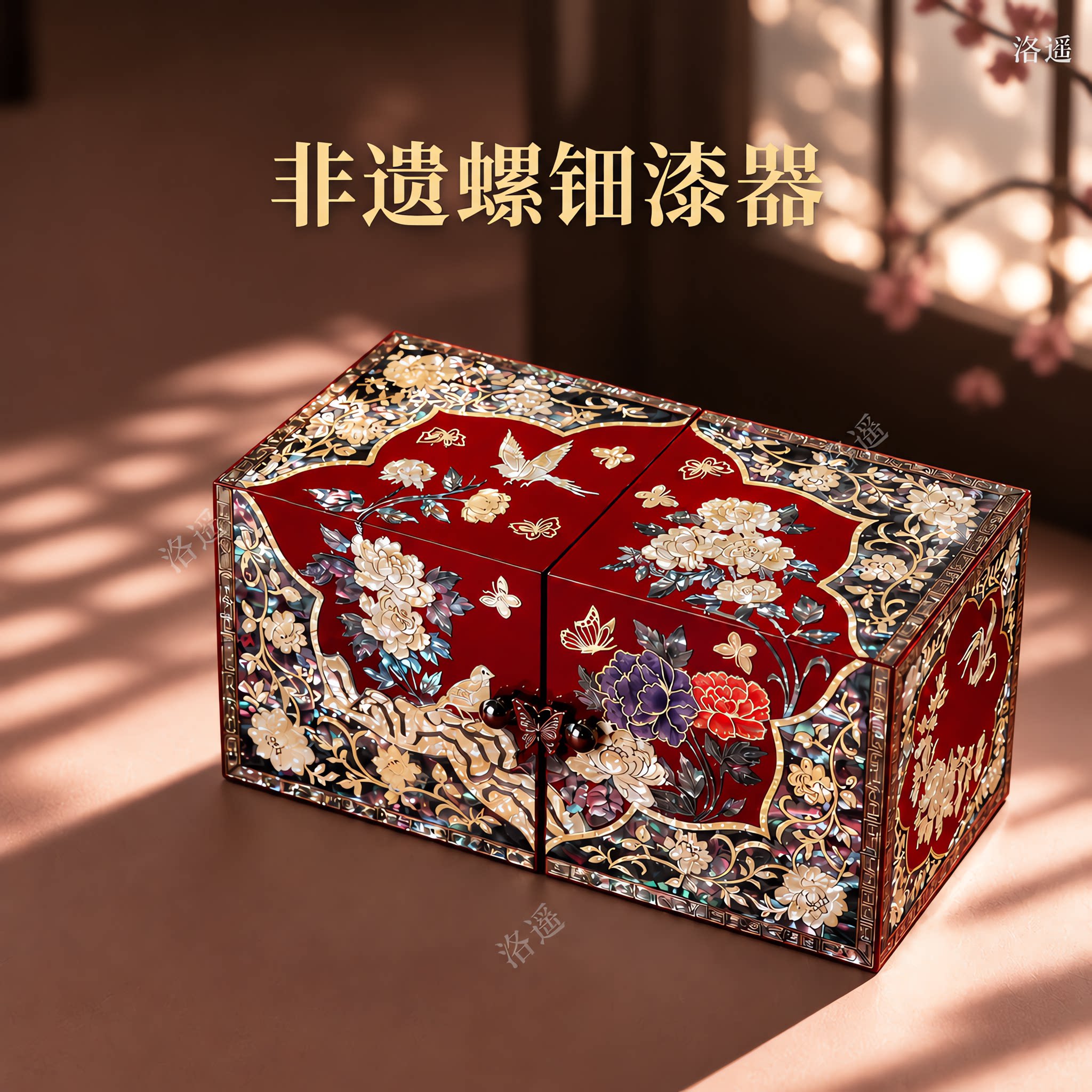 高档古风小型实木非遗漆器螺钿首饰盒五金生日新婚礼物送新娘妈妈