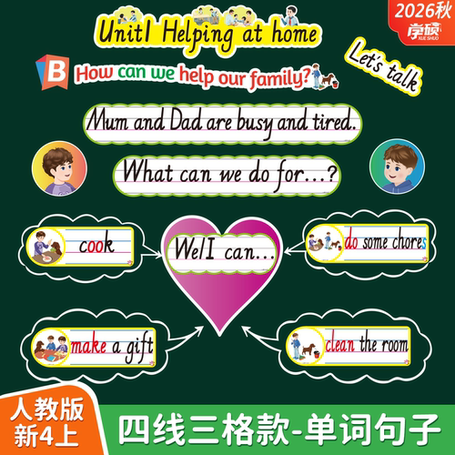 新教材人教版四年级单词卡片句型