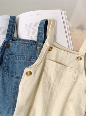 极速Baby Boy Solid Denim Overalls Child Jean BibS Pants Infa