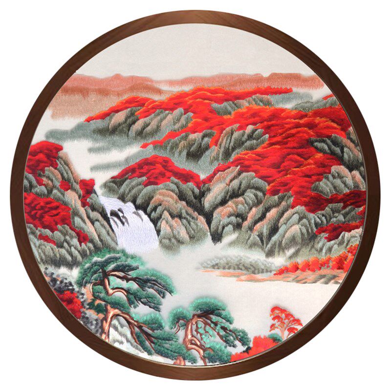 极速【现货刺绣j】定制双面苏绣隔断玄关双面刺绣实木圆形嵌入屏