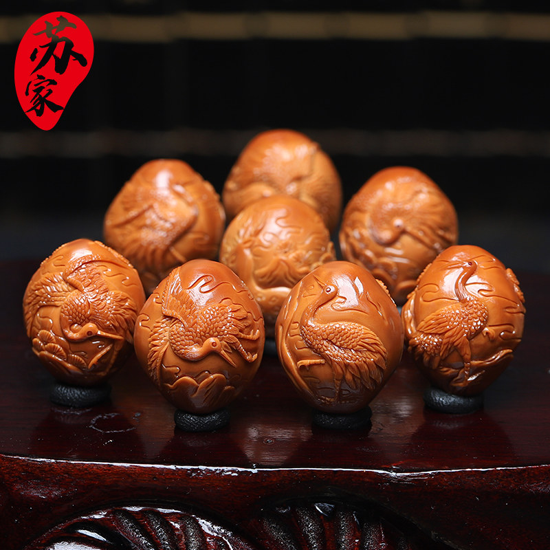 极速橄榄核21大籽浮雕松u鹤延年核雕把件纯手工雕刻风景寿星手链