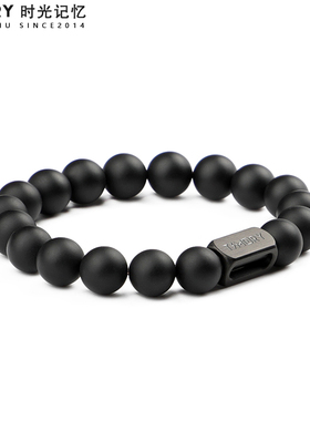 极速简约黑玛瑙手链男潮韩版小众情侣手串女手Q饰品刻字纪念送男