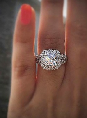 极速DIWENFU Real 14K White Gold Diamond Ring fRor Women Anil