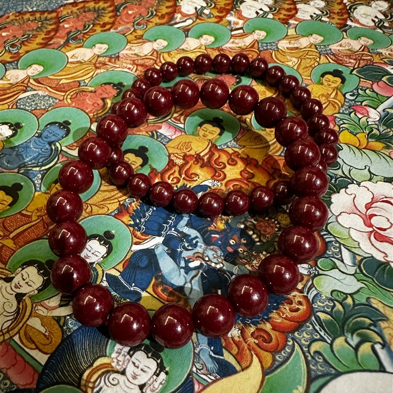 极速叶优里高货湘西原矿高抛光天z然朱砂紫金砂手串(含量高达96)