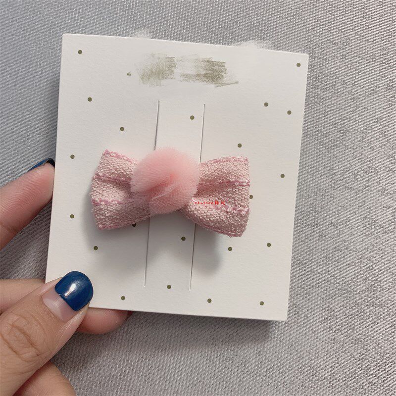 极速出口法国儿童可爱布艺蝴蝶结蕾丝球J球发夹边夹 女童高端品质