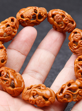 极速橄榄核手串i男纯手工核雕镂空手链福禄万代大籽精品老油核南