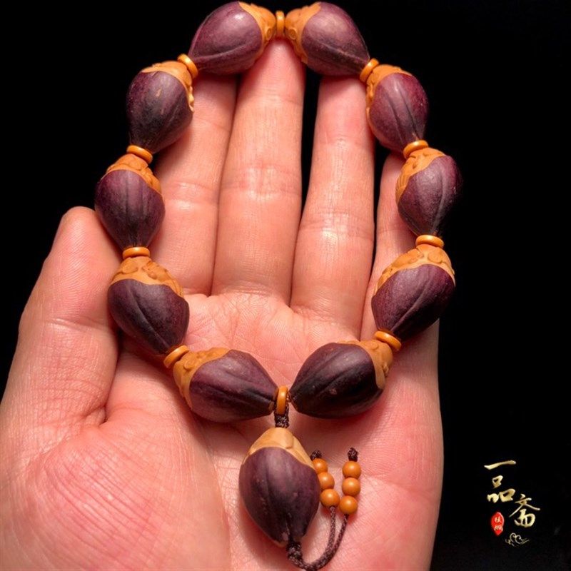 极速纯手工橄榄核手串雕刻紫皮财神E爷核雕包衣招财财神手持原皮