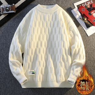 衣世凡华秋冬新款加绒加厚半高领毛衣男软糯纯色休闲百搭款针织衫