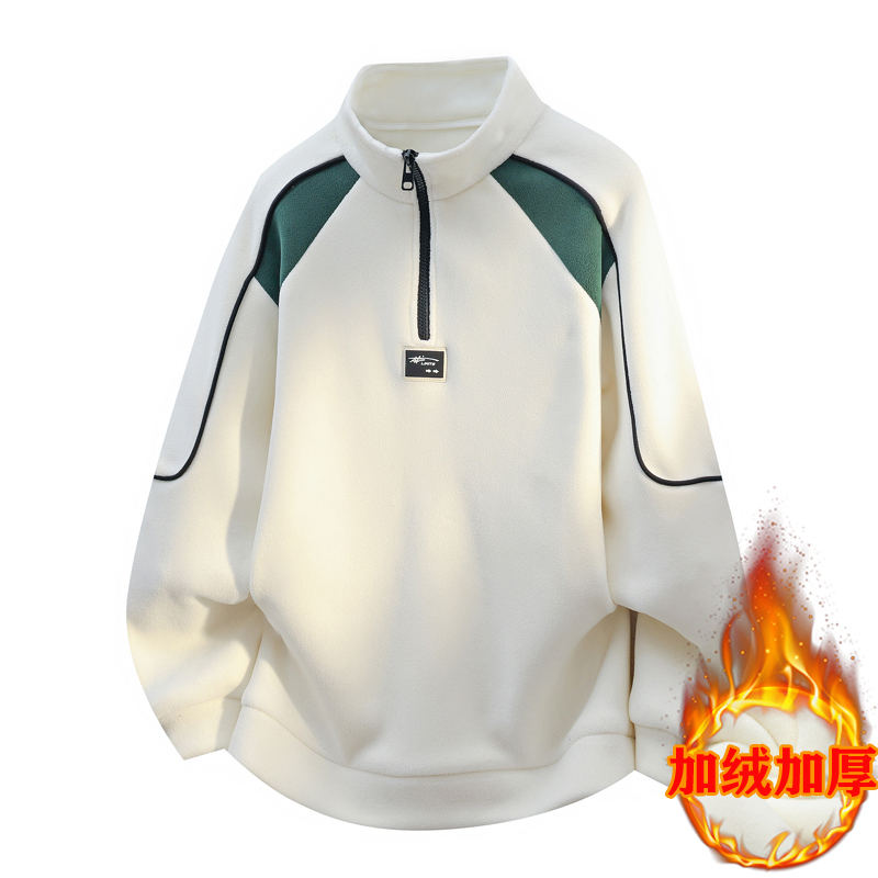 加绒加厚撞色百搭男生打底衫