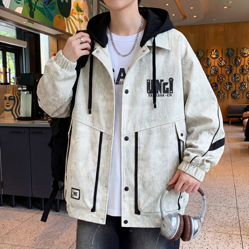 青少年男士夹克2026春季重磅新款学院风可脱卸帽百搭款休闲外套