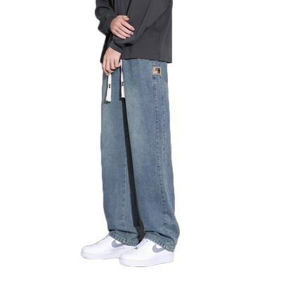 青少年直筒松紧腰牛仔裤男潮牌