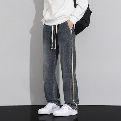 2025春秋季新款宽松休闲牛仔长裤子青少年潮流百搭复古阔腿裤子男
