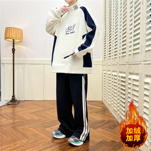 青少年男装帅气学生潮流套装2025秋冬新款加绒加厚痞帅初中生卫衣