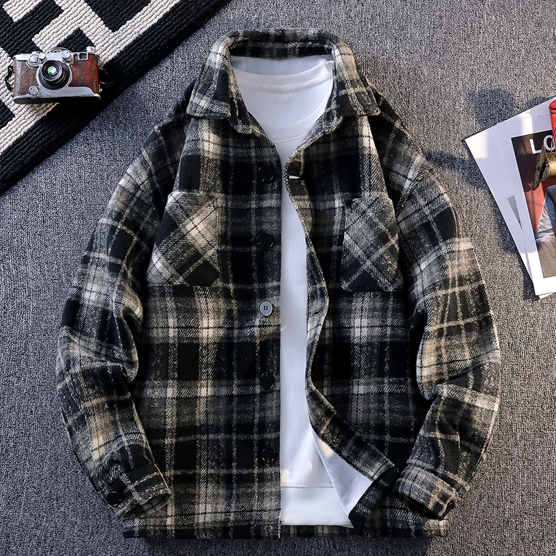 2025春秋新款青少年小香风衬衫夹克外套男生潮牌宽松百搭翻领外套