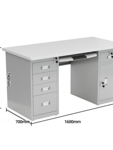 库商丘钢制办公桌铁皮电脑桌不锈钢工作台带锁带抽员工办公室财销