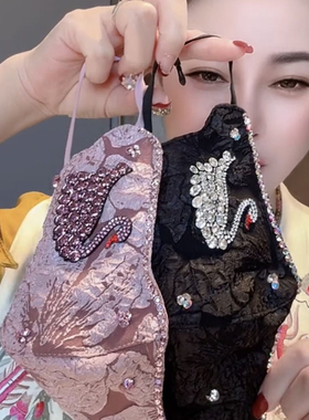 2024新款带钻面罩网红缎纹蝴蝶压花天鹅水钻超闪装饰口罩秋冬季